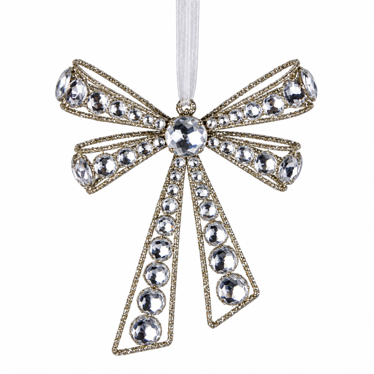 7IN Jewel Bow Ornament, Platinum