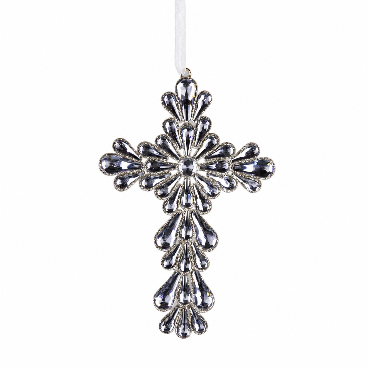 9IN Jewel Cross Ornament, Platinum
