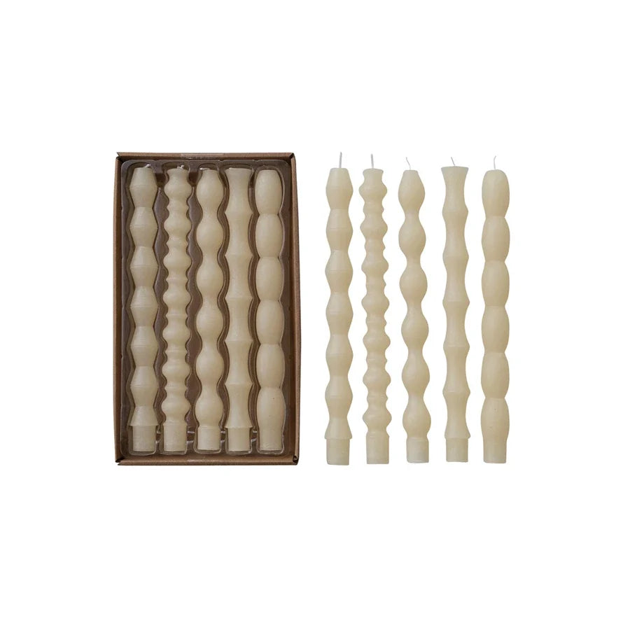 SET OF 5, Unscented Taper Candles in Box, Cream
