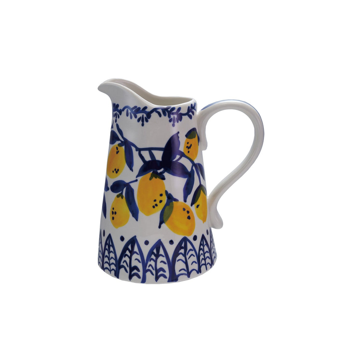 8-5/8"H Stoneware Pitcher Holds w Hand-painted Lemon