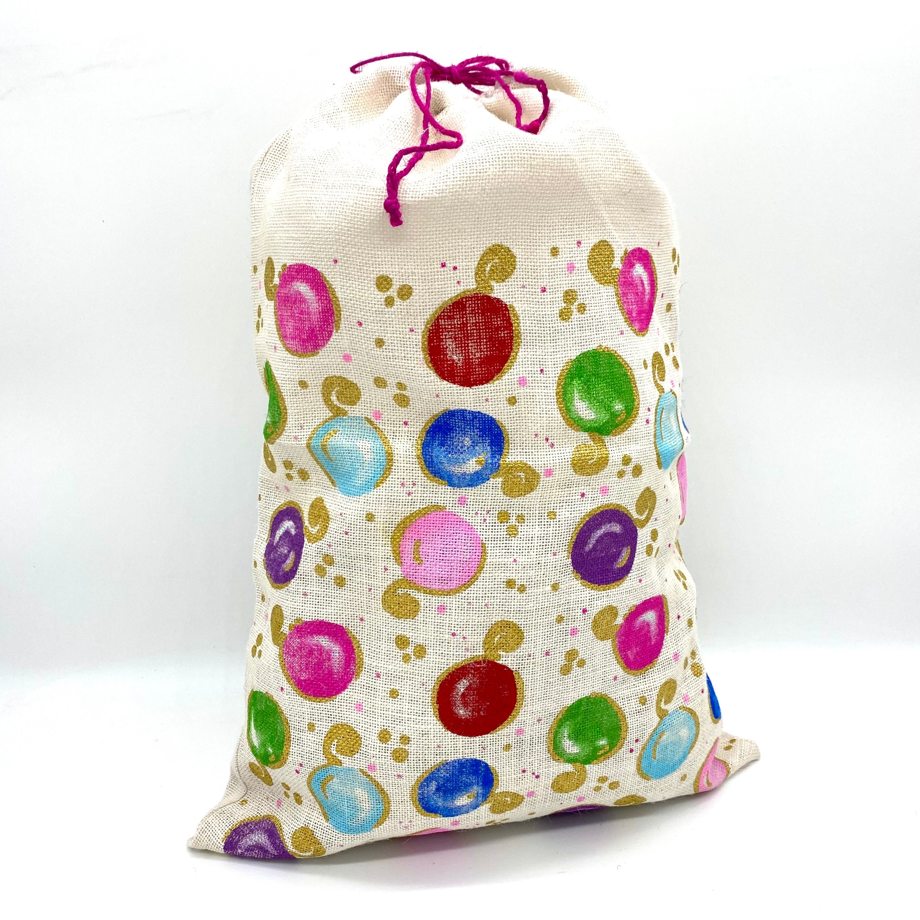 SANTA SACK WITH METALLIC DOT PRINT IN JUTE 19" x 28"