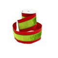 4" X 5 YDS RED DUP LIME GREEN VELVET STRIPE BACK RIBBON