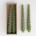 10" UNSCENTED TREE SHAPED TAPER CANDLES, SET OF 2-CEDAR GREEN