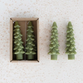 5" UNSCENTED TREE SHAPED TAPER CANDLES, SET OF 2-CEDAR GREEN